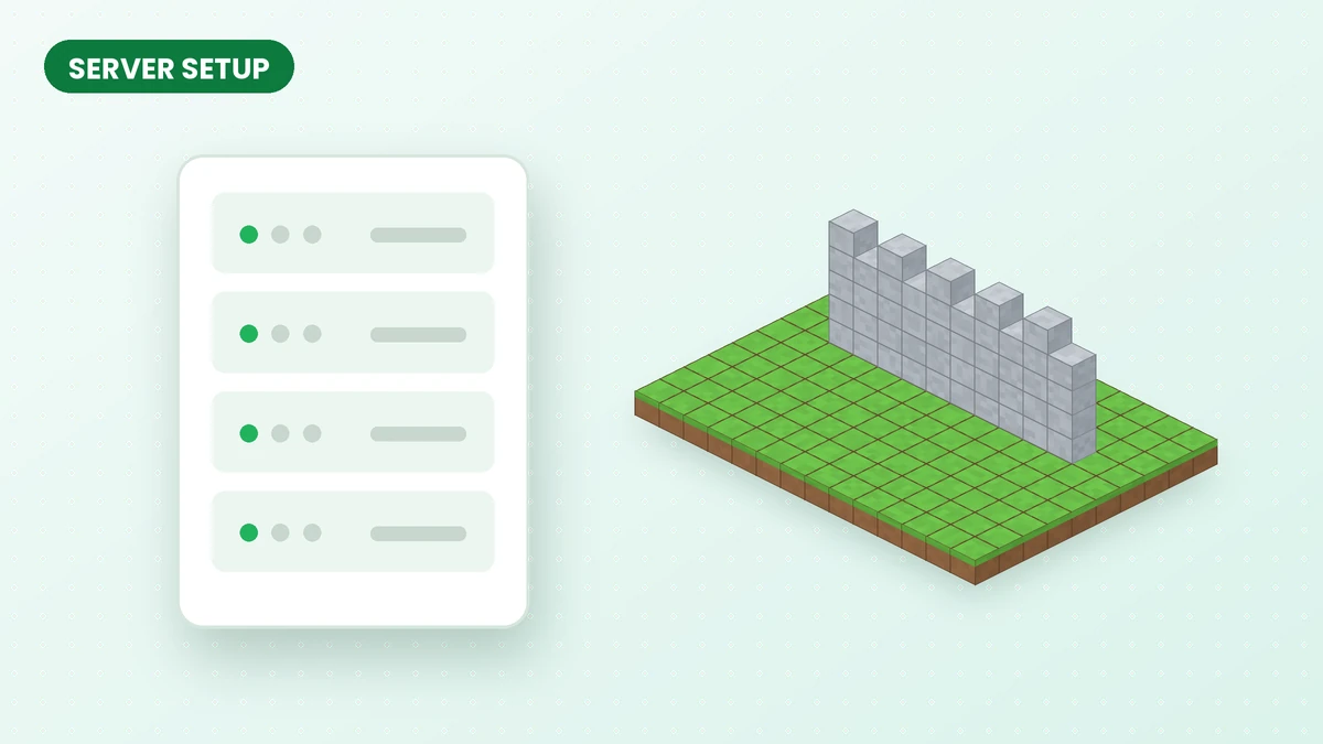 Server rack illustration next to a stone wall built with Effortless Building on a multiplayer world
