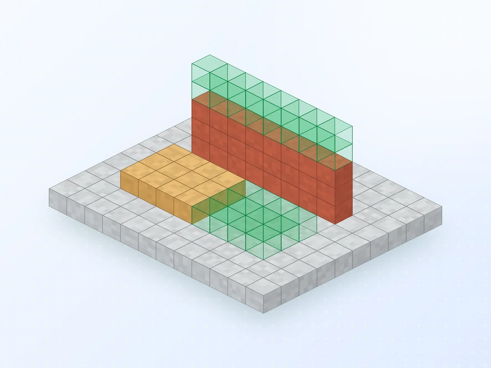 A brick wall with ghost blocks above it showing placements that can be undone