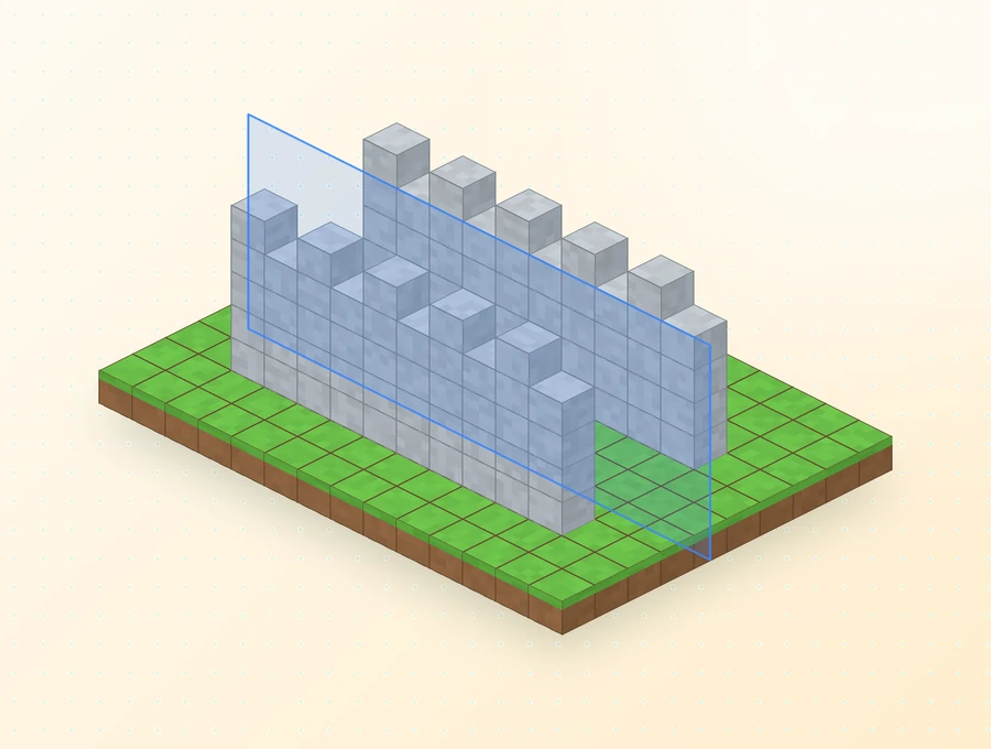 Two finished stone walls created at once with the mirror modifier